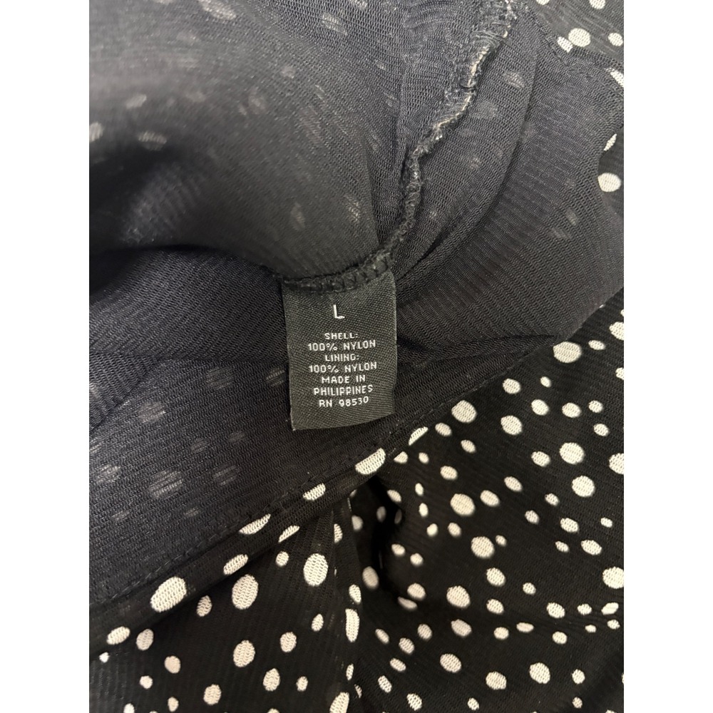 Willi Smith Womens Black Polka Dot Ruched V-Neck 3/4 Sleeve Mesh Top Large - Picture 4 of 6